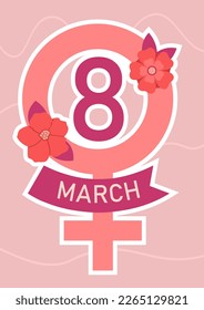 Postcard International Women Day 8 March With Venus Sign Pink Vector Illustration In Flat Style