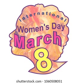 postcard to International Women's Day on March 8. vector design for banners, cards, posters. Female face silhouette. 