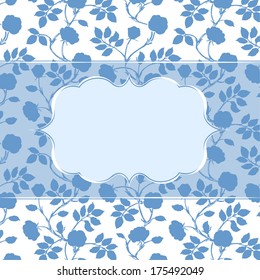 Postcard, invitation editable template with frame and seamless floral background