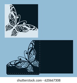 postcard. Invitation and greeting card with abstract butterfly. Pattern for the laser cut.