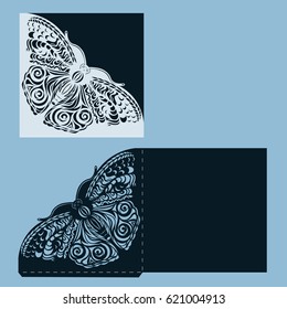 postcard. Invitation and greeting card with abstract butterfly. Pattern for the laser cut.