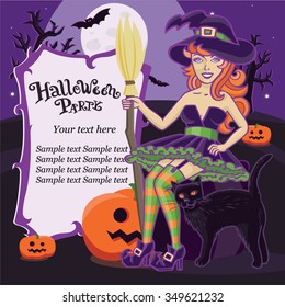 Postcard invitation to the Halloween party. Place for your text. Vector illustration