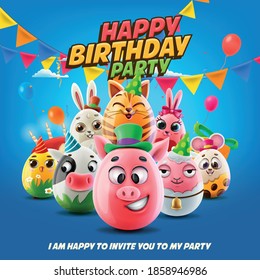 postcard invitation to party with animals