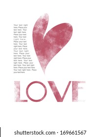 Postcard invitation print template for St. Valentine's Day, red watercolor hearts and letters on white background and text, isolated