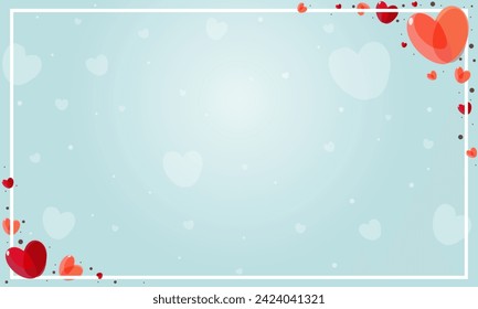 Postcard invitation with red and white hearts and frame. Wedding invitation.  Valentine's Day. 