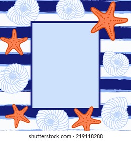Postcard or invitation with sea background. Frame in sea style.