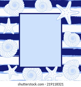Postcard or invitation with sea background. Frame in sea style.