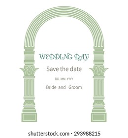 Postcard invitation to wedding.Frame vintage archway ornate, royal architecture