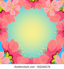 postcard Japanese and Chinese cherry vector illustration