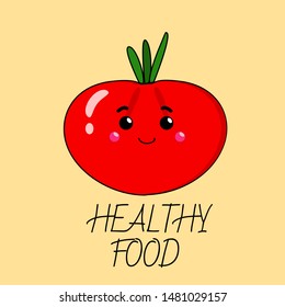 postcard with kawaii tomato vector illustration healthy food emotion