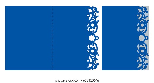 Postcard for laser cutting and printing. Carved vector template for wedding, greeting card. Fold the lace gates with openwork silhouette. Layout invitation with floral pattern.