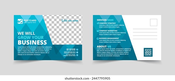 Postcard Layout with Blue Pattern. amazing and modern postcard design