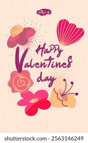 Postcard layout by February 14. Styled flowers design for Valentine's Day