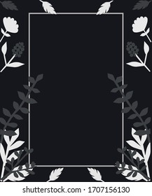 Postcard, leaves, flowers on a dark blue background. Vector graphics