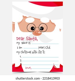 Postcard or letter template to fill with a message and wish list and send it to Santa Claus during Christmas and other winter holidays celebration. Ready to print vector illustration.