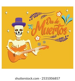 Cartão-postal com letras Dia de Muertos. Ilustração moderna de vetor plano 