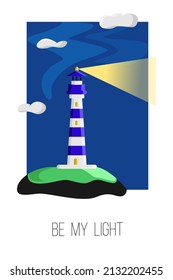 A postcard with lighthouse and clouds in it