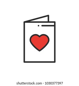 Postcard line icon. Happy Valentine day sign and symbol. Love couple relationship dating wedding day invitation theme. Heart shape. Love letter.