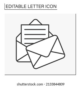  Postcard line icon. Official document inside letter. Letter concept. Isolated vector illustration. Editable stroke