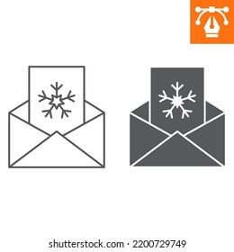 Postcard line and solid icon, outline style icon for web site or mobile app, christmas and new year, congratulation card vector icon, simple vector illustration, vector graphics with editable strokes.