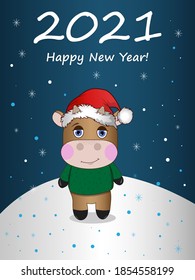 
Postcard little bull in vector for the new year