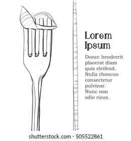 Postcard, logo of pasta on a fork. Stylized drawing of a pen. Maybe part of the corporate identity associated with food.