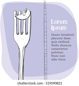 Postcard or logo of pasta on a fork. Maybe part of the corporate identity associated with food.