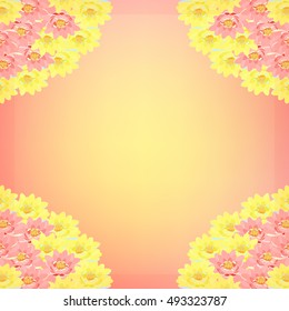 postcard with lotuses pink, yellow vector illustration