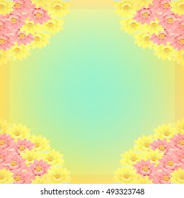 postcard with lotuses pink, yellow yoga vector illustration