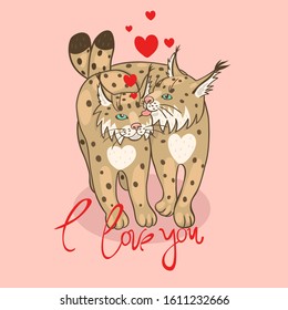 Postcard with loving lynx to the day of St. Valentine...