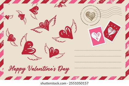 postcard, mail, letter, address, valentines day, heart, angel wings, abstract, amor, amour, angel, bird, brush, card, cartoon, day, design, doodle, drawing, drawn, element, feather, flight, fly, graph