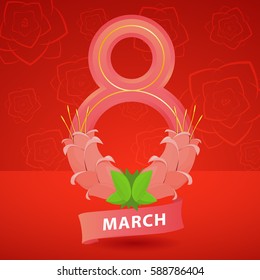 Postcard March 8, the eight flowers. International Women's Day.