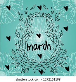 Postcard to March 8, with flowers. Illustration can be used in the newsletter, brochures, postcards, tickets, advertisements, banners. Congratulations to the Women's Day. -