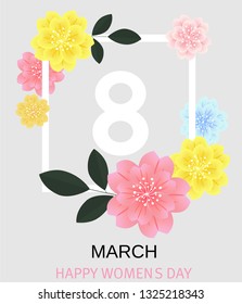 Postcard to March 8, with  flowers. Illustration can be used in the newsletter, brochures, postcards, tickets, advertisements, banners. Congratulations to the Women's Day. Vector illustration