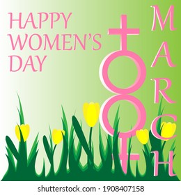 Postal para el 8 de marzo. Feliz Día de la Mujer. Número ocho de signos sexuales y colores.