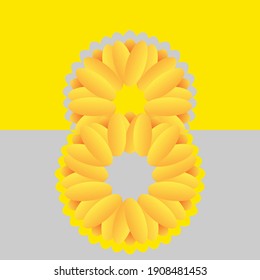 Postcard for March 8. Number from tulips. Color 2021 yellow and gray vector illustration.