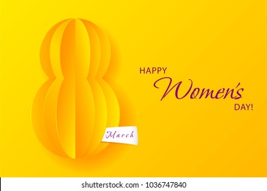 Postcard to March 8. Paper cut 8. Minimalism. Illustration can be used in the newsletter, brochures, postcards, tickets, advertisements, banners. Congratulations to the Women's Day.
