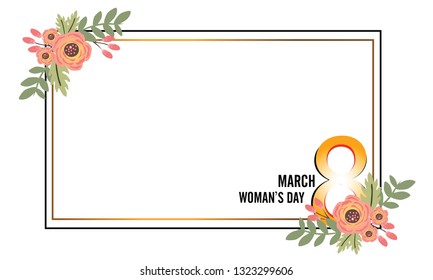 Postcard to March 8, with paper flowers. brochures, postcards, tickets, advertisements, banners. Congratulations to the Women's Day. - Vector