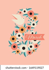 Postcard to March 8, with paper flowers. Illustration can be used in the newsletter, brochures, postcards, tickets, advertisements, banners. Congratulations to the Women's Day.