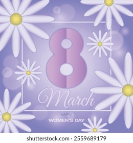  Postcard for March 8 in paper style with bokeh effect