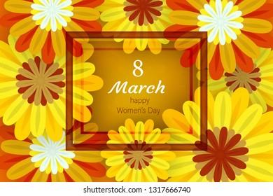 Postcard for March 8, Women's Day. Yellow flower bouquet. square frame. Place for text. Happy mother's day.