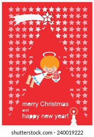 postcard merry Christmas angel plays the harp vector 