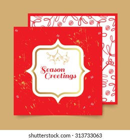 Postcard Merry Christmas Congratulations on a red background in the style of hand-drawing.