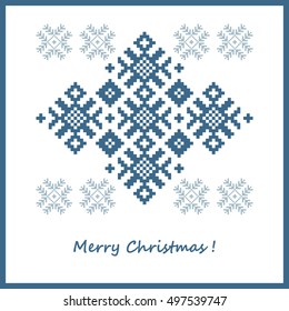 Postcard Merry Christmas. Design with the Slavic ornaments (Yarylo motive, with rhombus decoration). Vector illustration