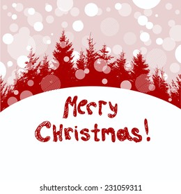 Postcard Merry Christmas forest. Vector 