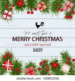 Postcard merry christmas with gifts