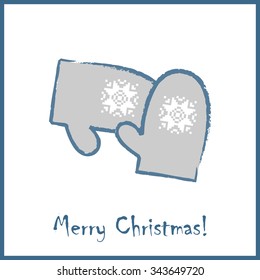 Postcard. Merry Christmas. Mittens - Stock Vector