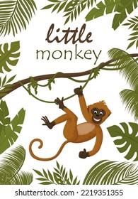 Postcard with a monkey on a vine