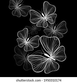 Postcard with monochrome beautiful butterflie. Black Butterfly from lines . Vector illustration