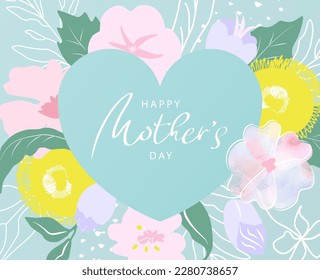 Postcard for Mother's Day. Beautiful background with flowers and butterfly.Vector illustration